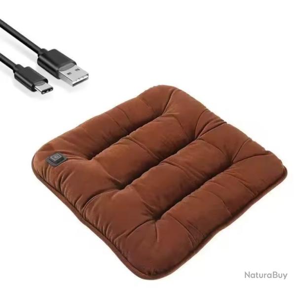 Coussin de si�ge chauffant Mati�re douce & confort thermique USB 5V / 12V Marron