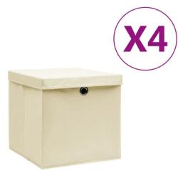 Bo&icirc;tes rangement tissu intiss&eacute; cr&egrave;me 28x28x28 cm pliables avec couvercle