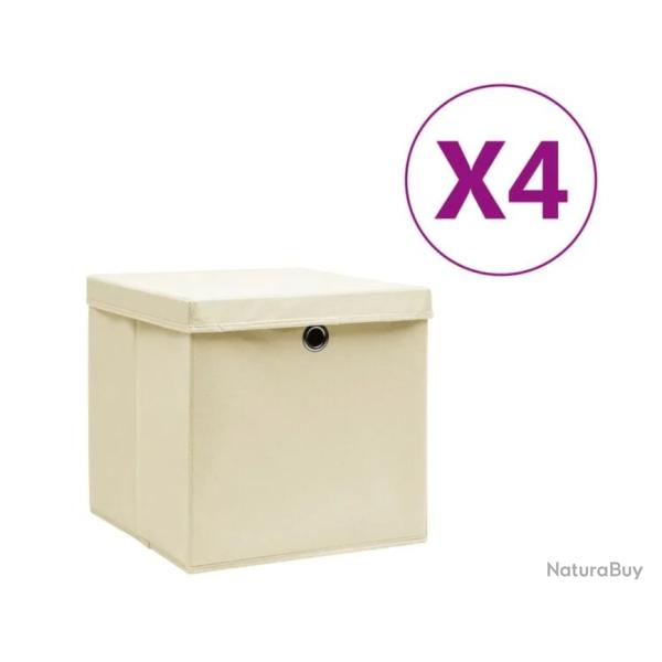 Bo�tes rangement tissu intiss� cr�me 28x28x28 cm pliables avec couvercle