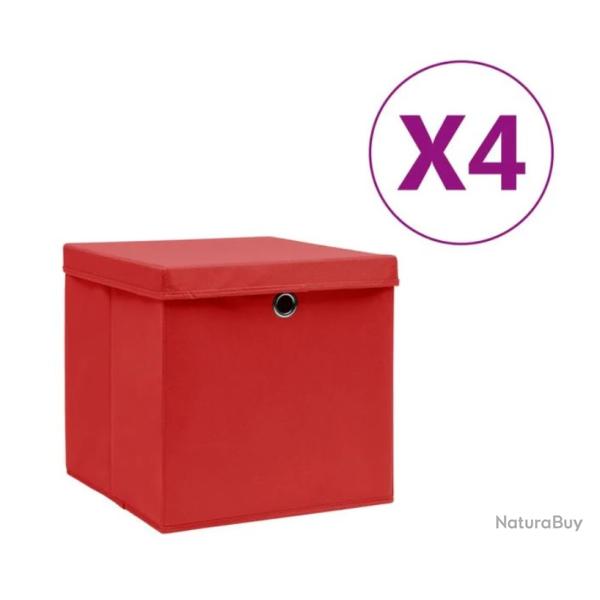 Bo�tes rangement tissu intiss� rouge 28x28x28 cm pliables avec couvercle