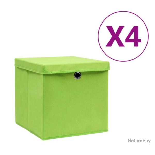 Bo�tes rangement tissu intiss� vert 28x28x28 cm pliables avec couvercle