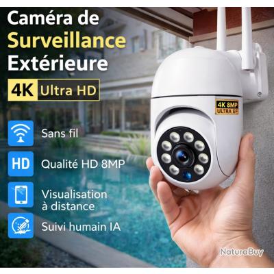 Caméra Surveillance Extérieure WiFi 4K 8MP, Vision Nocturne Infrarouge, Modèle SmartCam