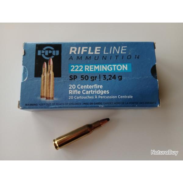 Boite munition PPU/Partizan 222Rem SP 3.24G 50GR x20