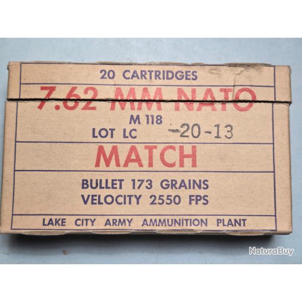 une rare boite vide   de 7.62 Nato Match M 118 des ann�es 70/1971 Lake city, cloisonn�e TBE