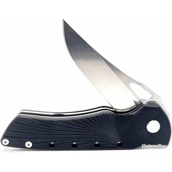 Couteau Heibel Knives The Blackhawk Lame Clip Point Acier D2 Manche G10 Noir Liner Lock HBKBLKRB