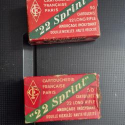 Lot de 2 bo&icirc;tes anciennes - Cartoucherie Fran&ccedil;aise Paris 22 sprint