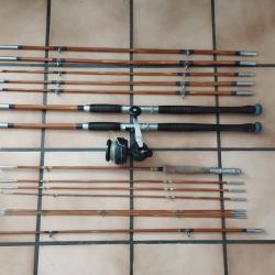 Canne &agrave; p&ecirc;che en bambou refendu ensemble lot de 3 cannes
