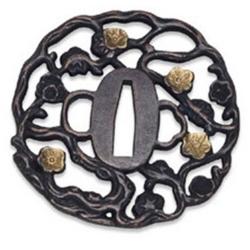 Tsuba fleurs dor&eacute;es