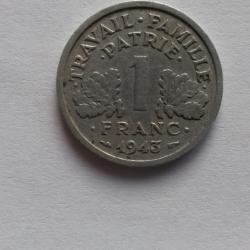 piece de monnaie de un francs 1943