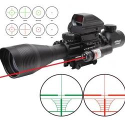Lunette 4-12x50 r&eacute;ticule lumineux combo avec red dot et laser Rouge pour rail picatinny