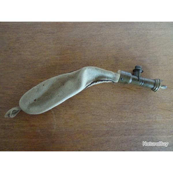 POIRE A POUDRE ancienne en cuir doseuse chasseur chasse