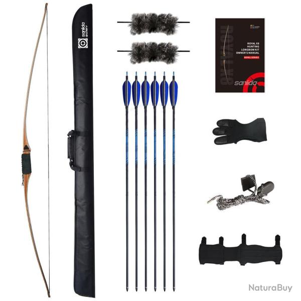 Kit arc traditionnel longbow Royal X8 Sanlida 68" Droitier (RH) 45 lbs