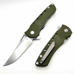 Couteau Heibel Knives The Blackhawk Lame Clip Point Acier D2 Manche G10 Olive Liner Lock HBKBLKRG -