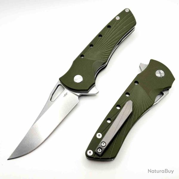 Couteau Heibel Knives The Blackhawk Lame Clip Point Acier D2 Manche G10 Olive Liner Lock HBKBLKRG -