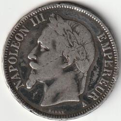 Pi&egrave;ce de Monnaie ARGENT France 5 francs NAPOLEON III 1867 PARIS