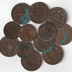 Pi&egrave;ce de Monnaie ITALIE LOT 5 et 10  centesimi Victor-Emmanuel II et Umberto Ier a &eacute;tudier
