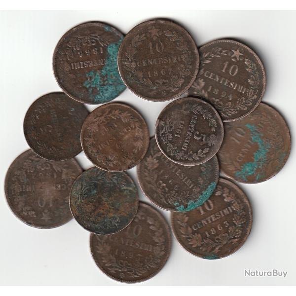 Pi�ce de Monnaie ITALIE LOT 5 et 10  centesimi Victor-Emmanuel II et Umberto Ier a �tudier