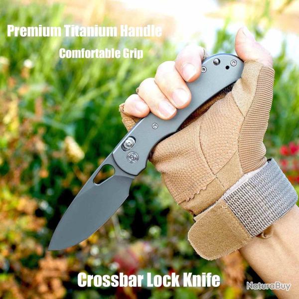 Couteau Miguron Moyarl Lame Drop Point Acier 14C28N Manche Titane Dark Gray Crossbar Lock MGR621ADG