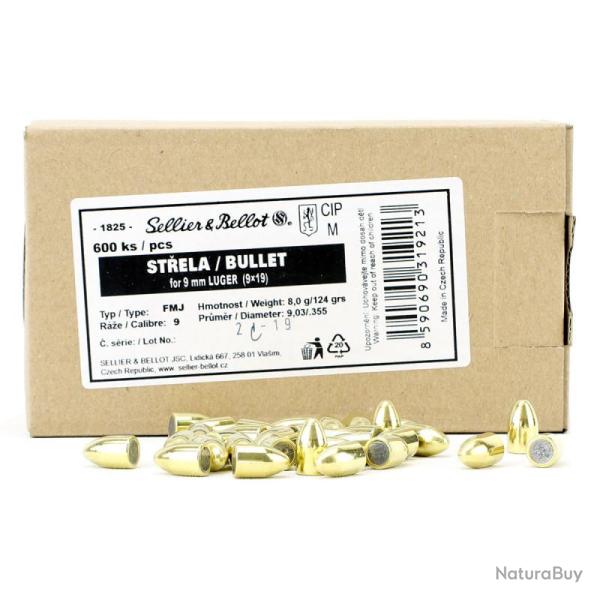 1200 Ogives Sellier & Bellot 9mm 124gr FMJ - Cat B.