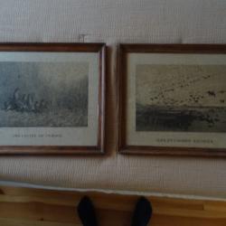 Paire cadres anciens , chasse au canards , perdrix ... gravure anciennes d' Eugen Kruger