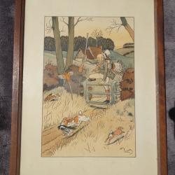 Belle gravure sur le th&egrave;me de la chasse de Harry Eliott.