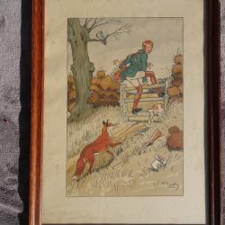 Belle gravure sur le th&egrave;me de la chasse par Harry Eliott.