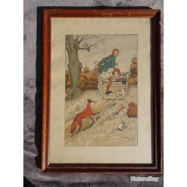 Belle gravure sur le th�me de la chasse par Harry Eliott.