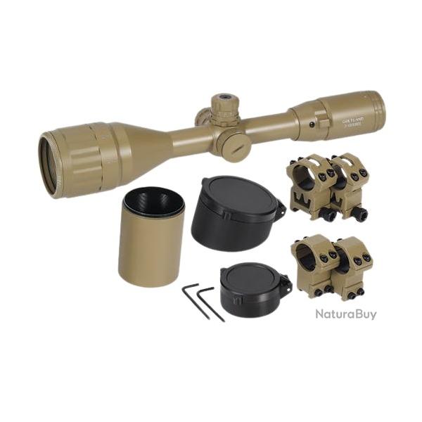 Lunette de Vis�e 3-9x50 Mil-Dot R4 Eclair�e Rouge Vert Bleu SFP - Airsoft Tir Sportif Carabine Tan