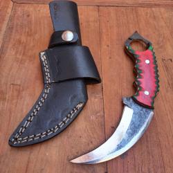 Solide Couteau KARAMBIT Forg&eacute; Manche en Micarta avec &Eacute;tui en cuir