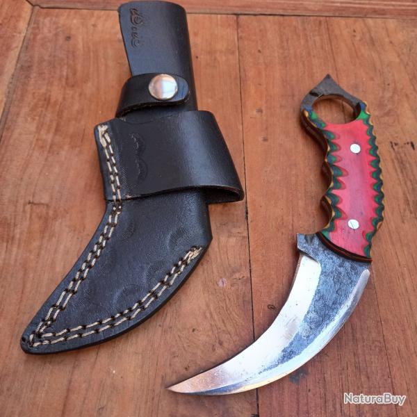 Solide Couteau KARAMBIT Forg� Manche en Micarta avec �tui en cuir
