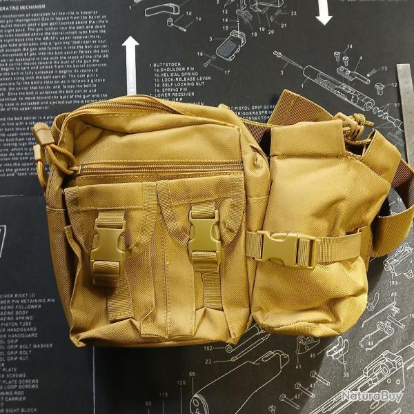 Sac banane en nylon porte gourde TAN