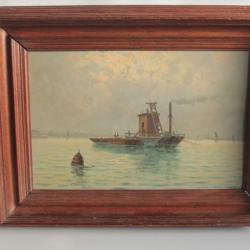 Tableau peinture Marine Bateau Remorqueur &agrave; vapeur XIXe si&egrave;cle
