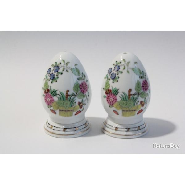 HEREND Sali�re et poivrier porcelaine Panier indien