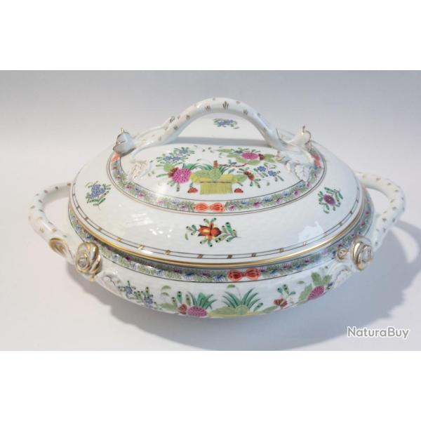HEREND Plat couvert porcelaine Panier indien