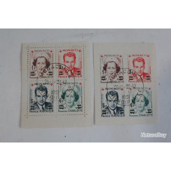 Timbres Monaco bloc Rainier Charlotte Surcharge N� 379/382 1949 oblit�r�