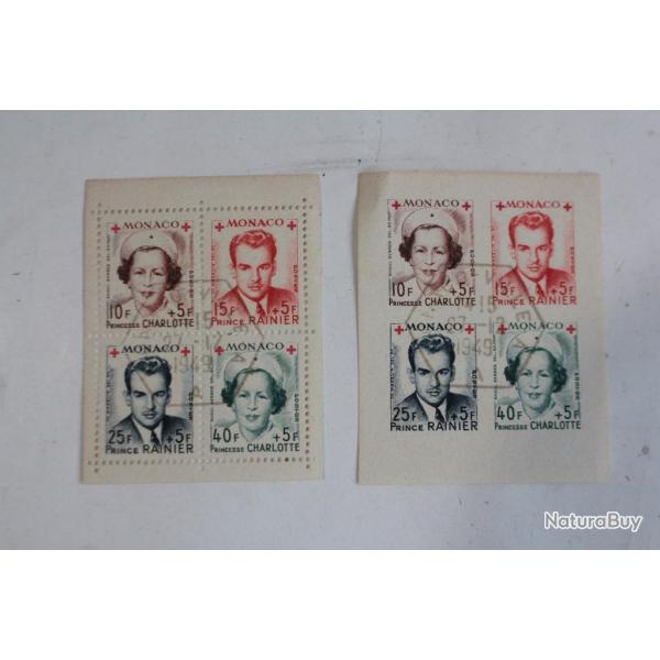 Timbres Monaco bloc Rainier Charlotte N� 334/337 1949 oblit�r�