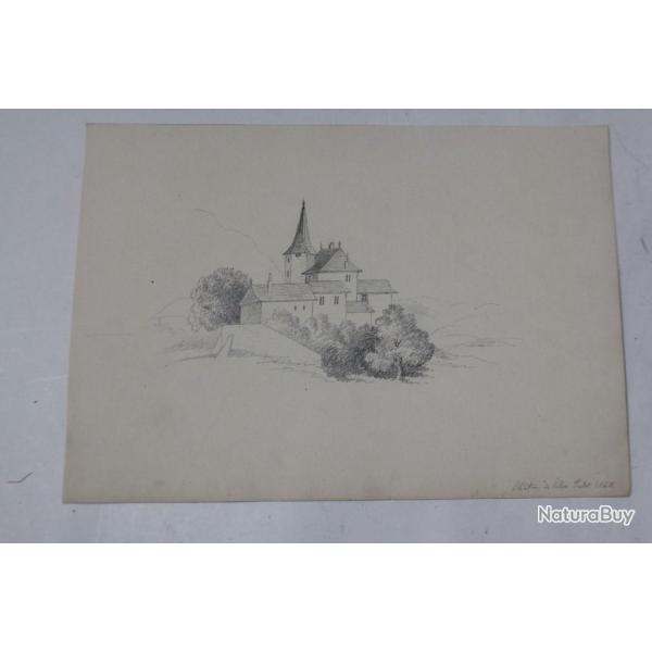 Dessin original Ch�teau La C�te Vaud Suisse XIXe si�cle