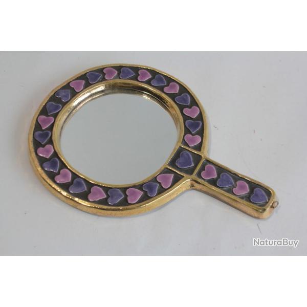 Mith� ESPELT Miroir Face � main c�ramique Coeurs 1960