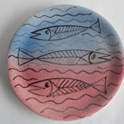 Assiette c&eacute;ramique Poissons Marius Giuge Vallauris