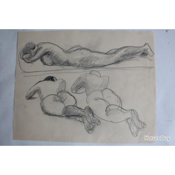 Dessin original �tude de nus allong�s