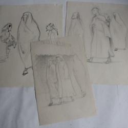 Dessins originaux &Eacute;tudes de personnages orientalistes