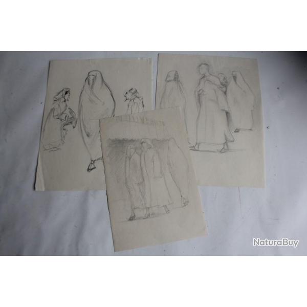 Dessins originaux �tudes de personnages orientalistes