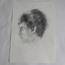 Ancien Dessin original Profil de jeune homme