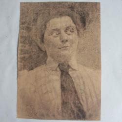 Dessin original au fusain Portrait d'homme A. Beck 1902