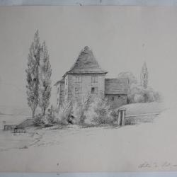 Dessin original Ch&acirc;teau de Belle-Rive 1849 Gen&egrave;ve Suisse