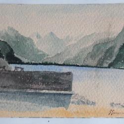 Aquarelle originale Veveyse et Vall&eacute;e du Rh&ocirc;ne G. Gnaddinger 1932 Suisse