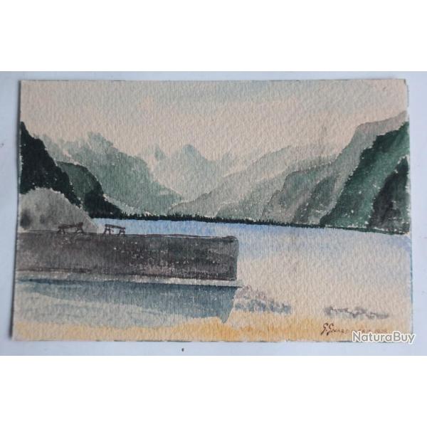 Aquarelle originale Veveyse et Vall�e du Rh�ne G. Gnaddinger 1932 Suisse