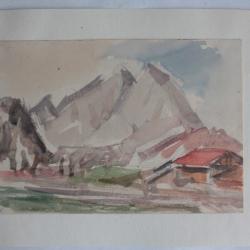 Aquarelle originale Paysage de montagne Alpes