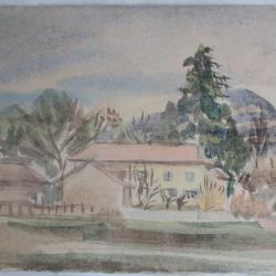 Aquarelle originale Paysage rural Alpes