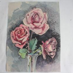 Aquarelle originale Bouquet de roses